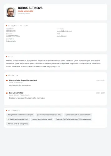 Çevre Mühendisi CV Örnekleri cv indir